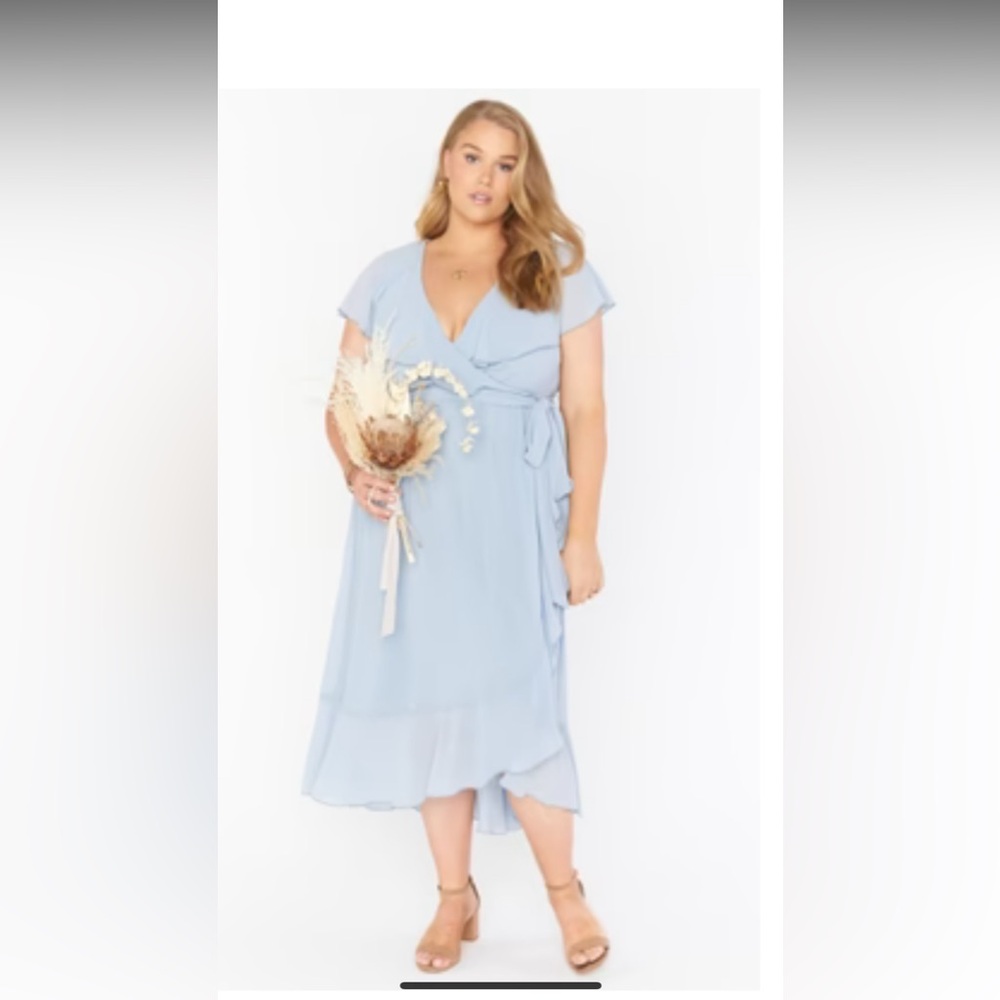 NWT Show Me Your Mumu Jess Ruffle Dusty Blue MIDI Dress